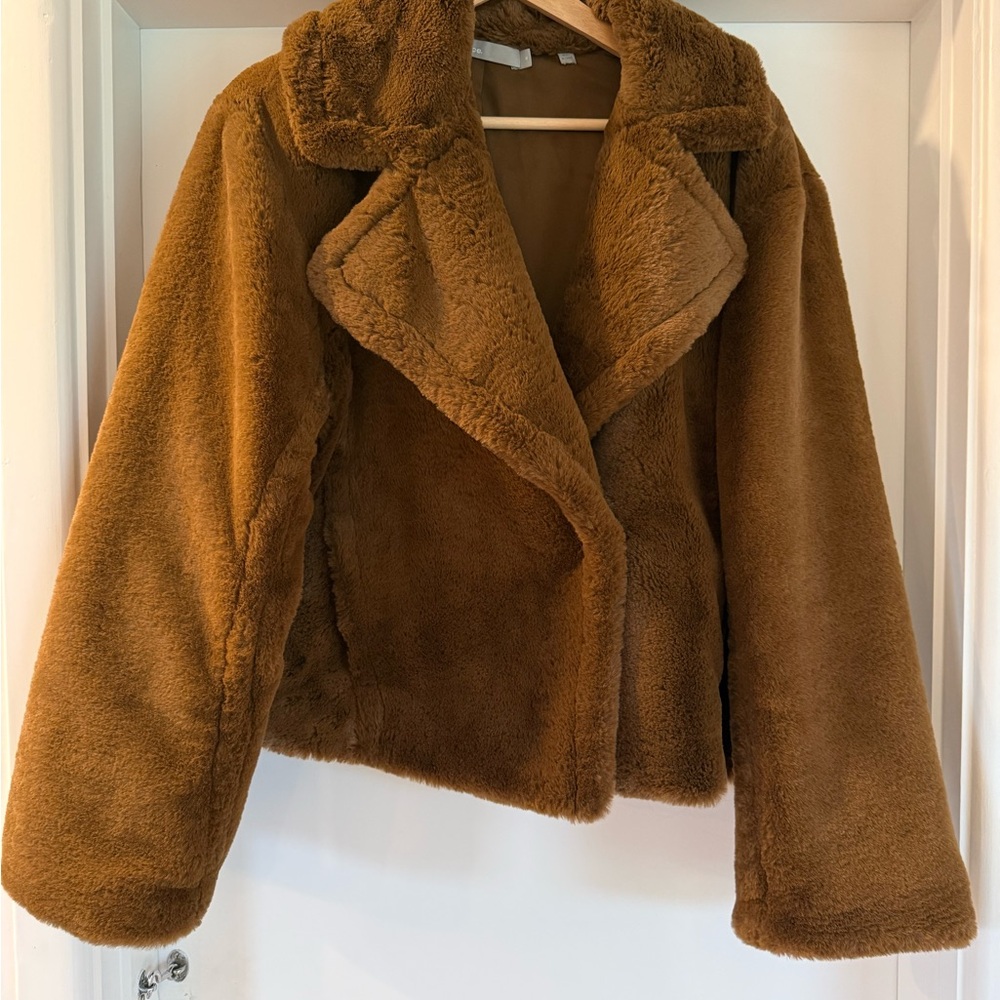 Vince Faux Fur Teddy Jacket in Brown Size XL
